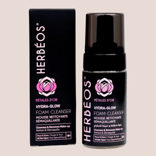 HERBÉOS™ | Hydra Glow – Mousse nettoyante et démaquillante Pétales d'Or (120 ml)